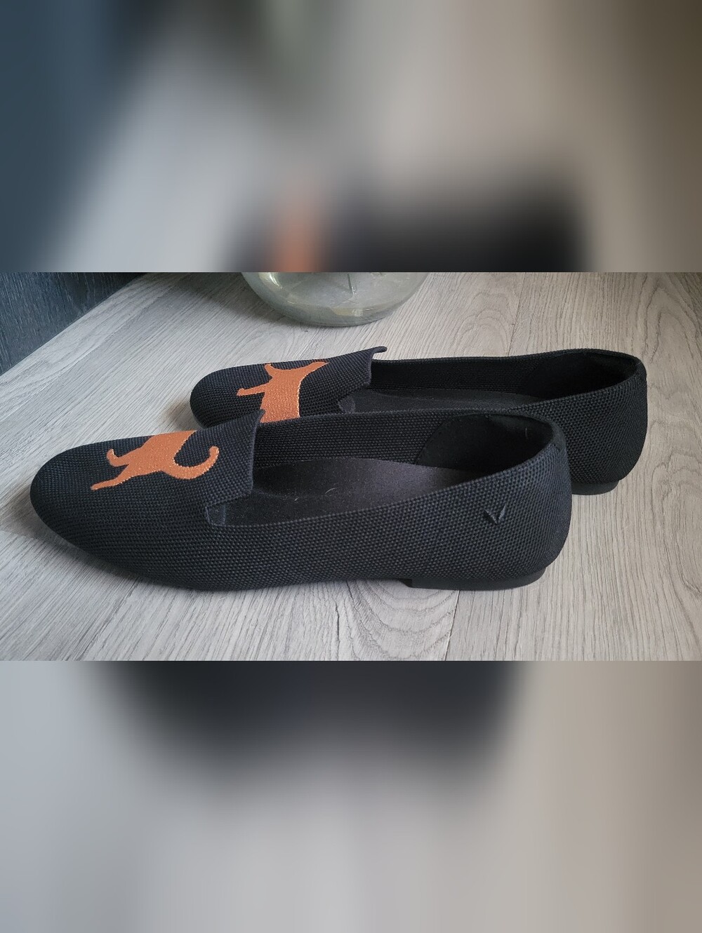 Vivaia Audrey Black-Cat Round Toe Black & Copper Embroidered Loafers, US 9 EU 40 - Picture 7 of 16